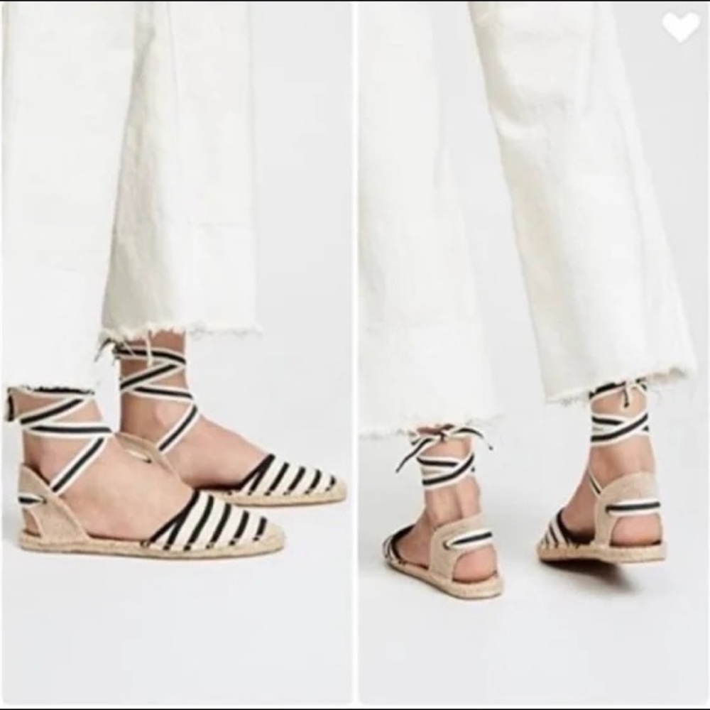 Soludos Black & White Striped Lace-Up Espadrilles